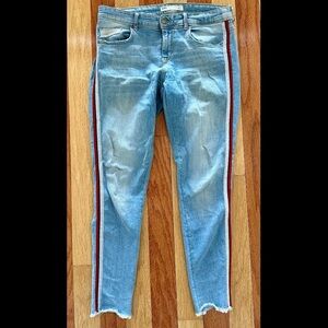 ZARA Z1975 DENIM JEANS LEGGINGS FADED WASH RED METALLIC SILVER STRIPES 8 EU40
